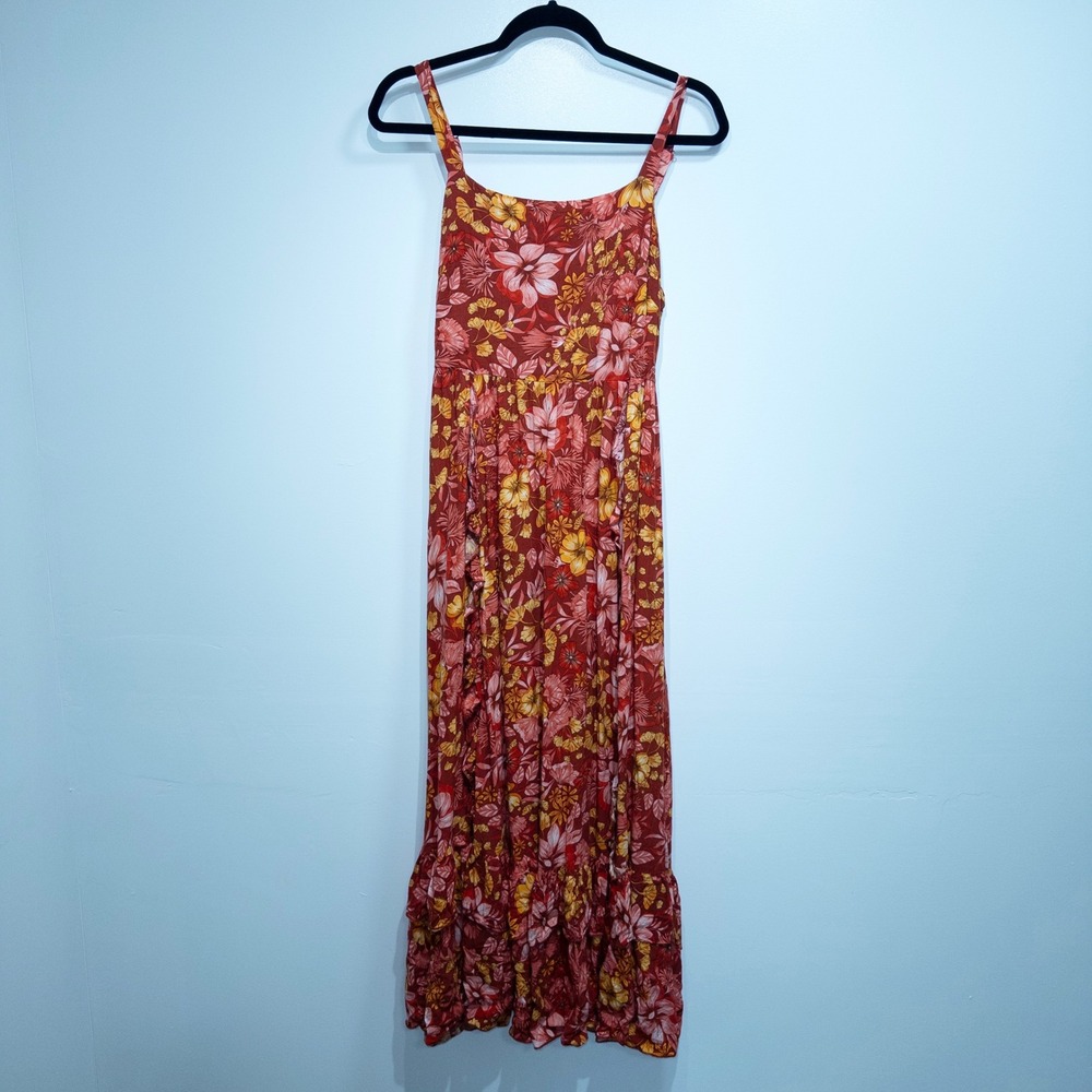 Abel The Label Red Floral Tiered Maxi‎ Dress Size Medium